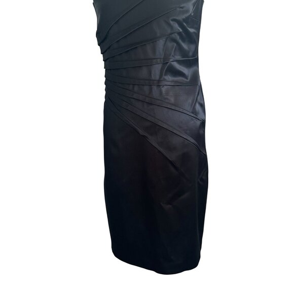 DAVID MEISTER Black Satin One Shoulder Cocktail Dress Size 8 - Picture 9 of 11